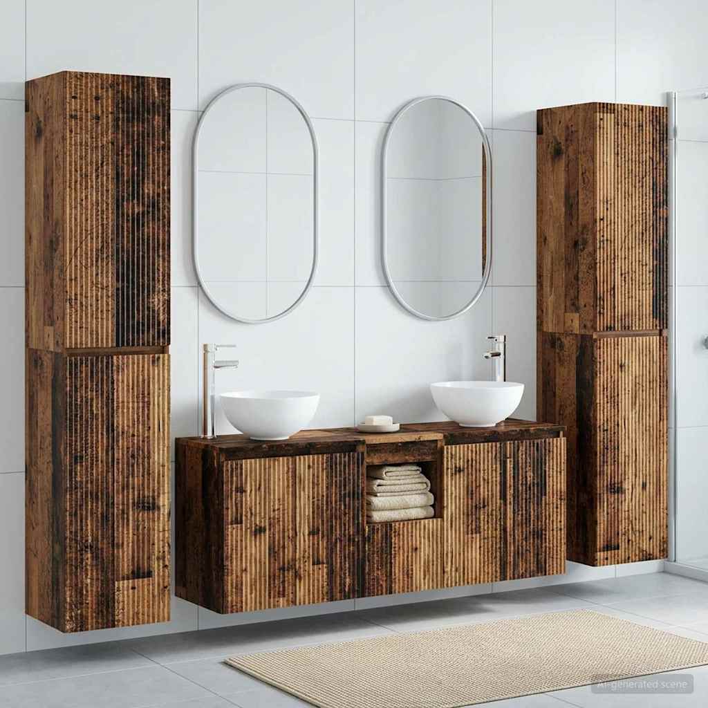 Kylpyhuonekalustesetti 5 kpl Vanha puu 33 x 34,5 x 160 cm