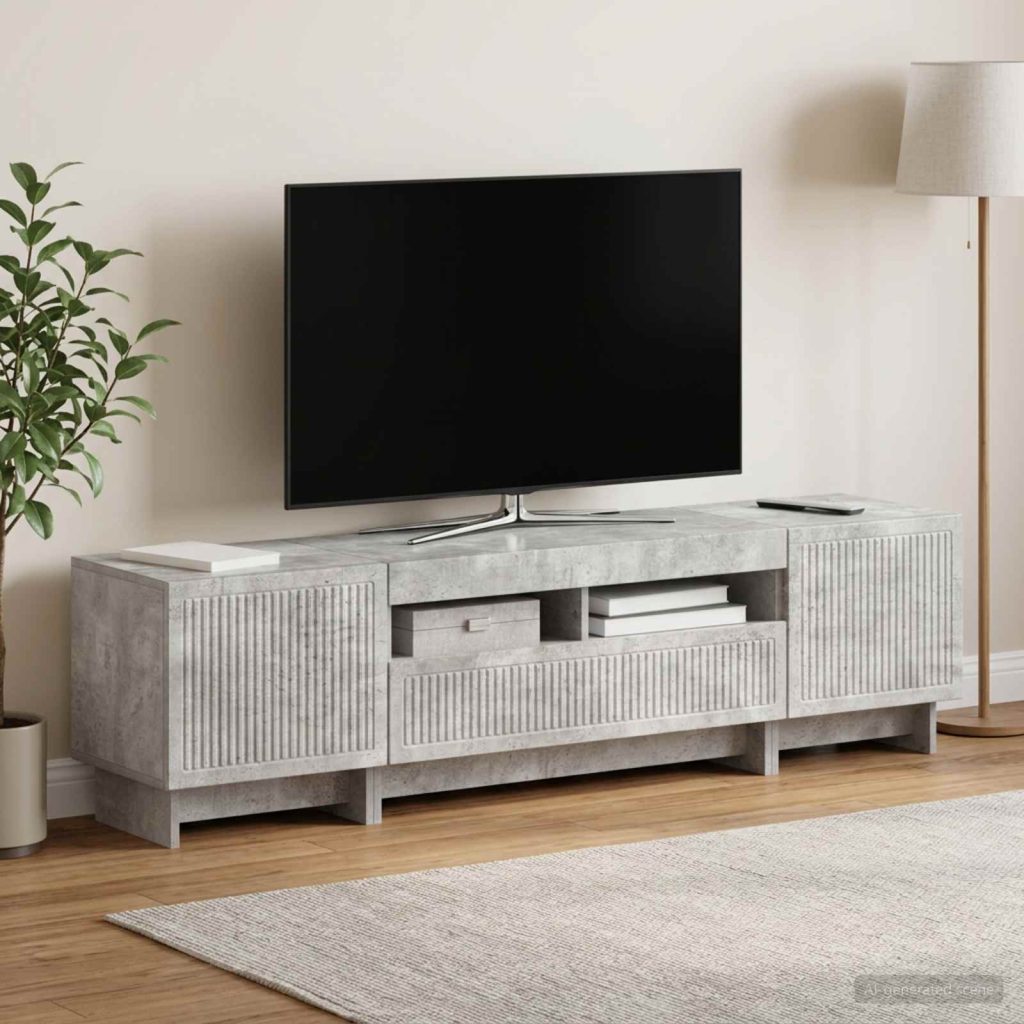 5 osan LED TV-kaappi Betoninharmaa Tekninen puu