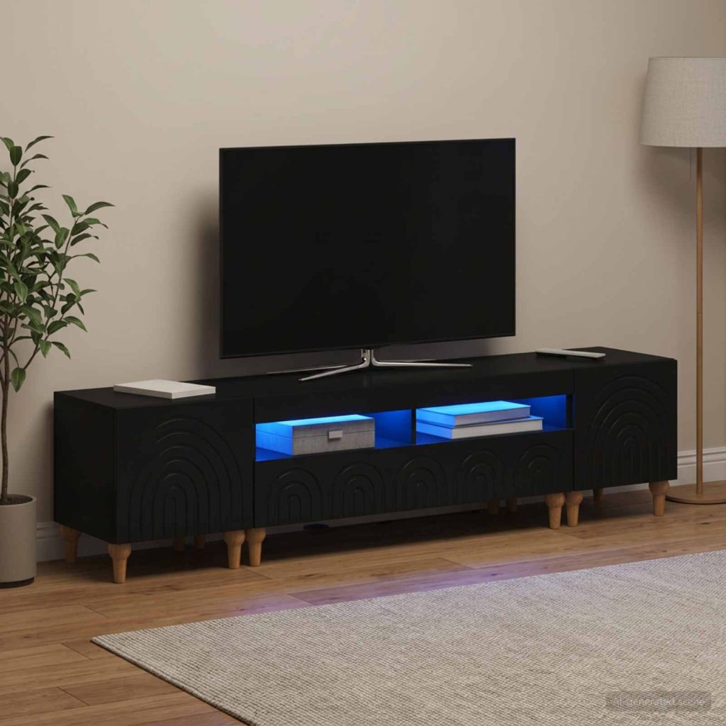 3-osainen LED-TV-kaappi Musta Tekninen puu