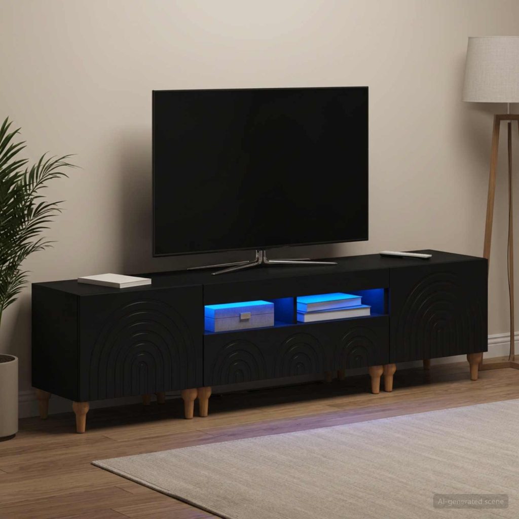 3-osainen LED-TV-kaappi Musta Tekninen puu