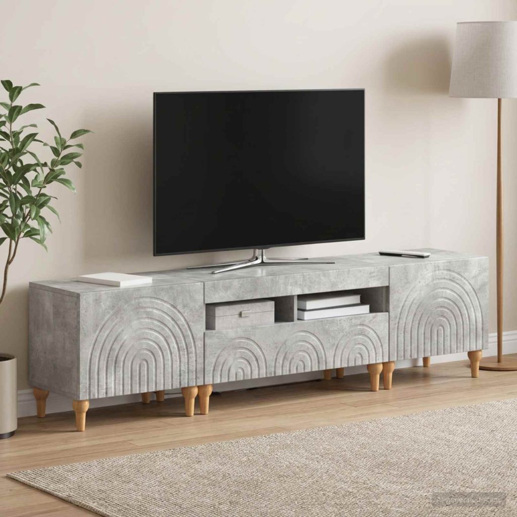 3-osainen LED-TV-kaappi Betoninharmaa Tekninen puu