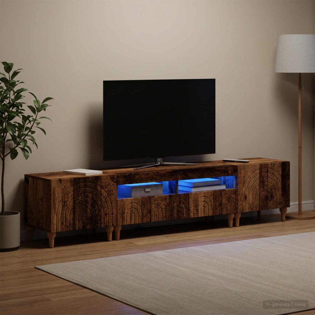 3-osainen LED-TV-kaappi Vanha puu Tekninen puu
