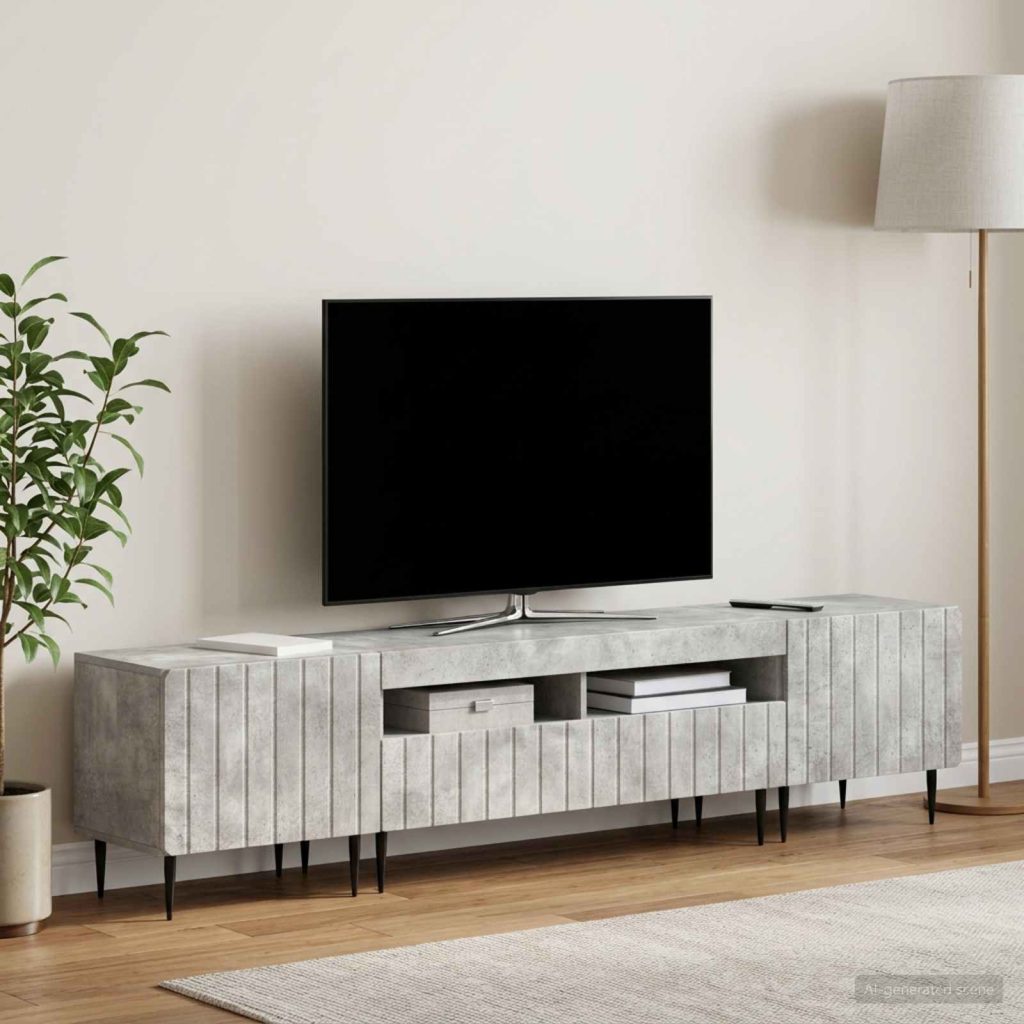 5 osan LED TV-kaappi Betoninharmaa Tekninen puu