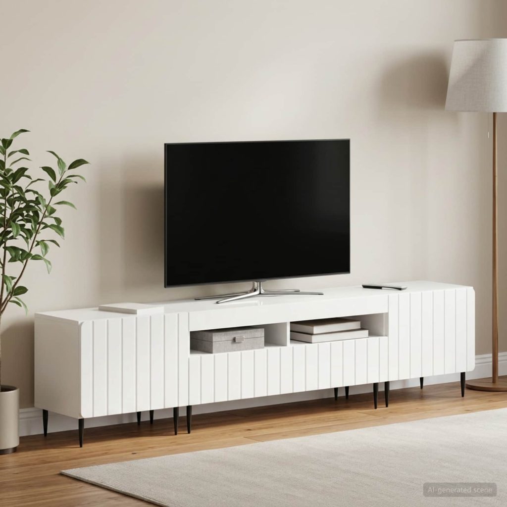 5 osan LED TV-kaappi Korkeakiiltoinen valkoinen Tekninen puu