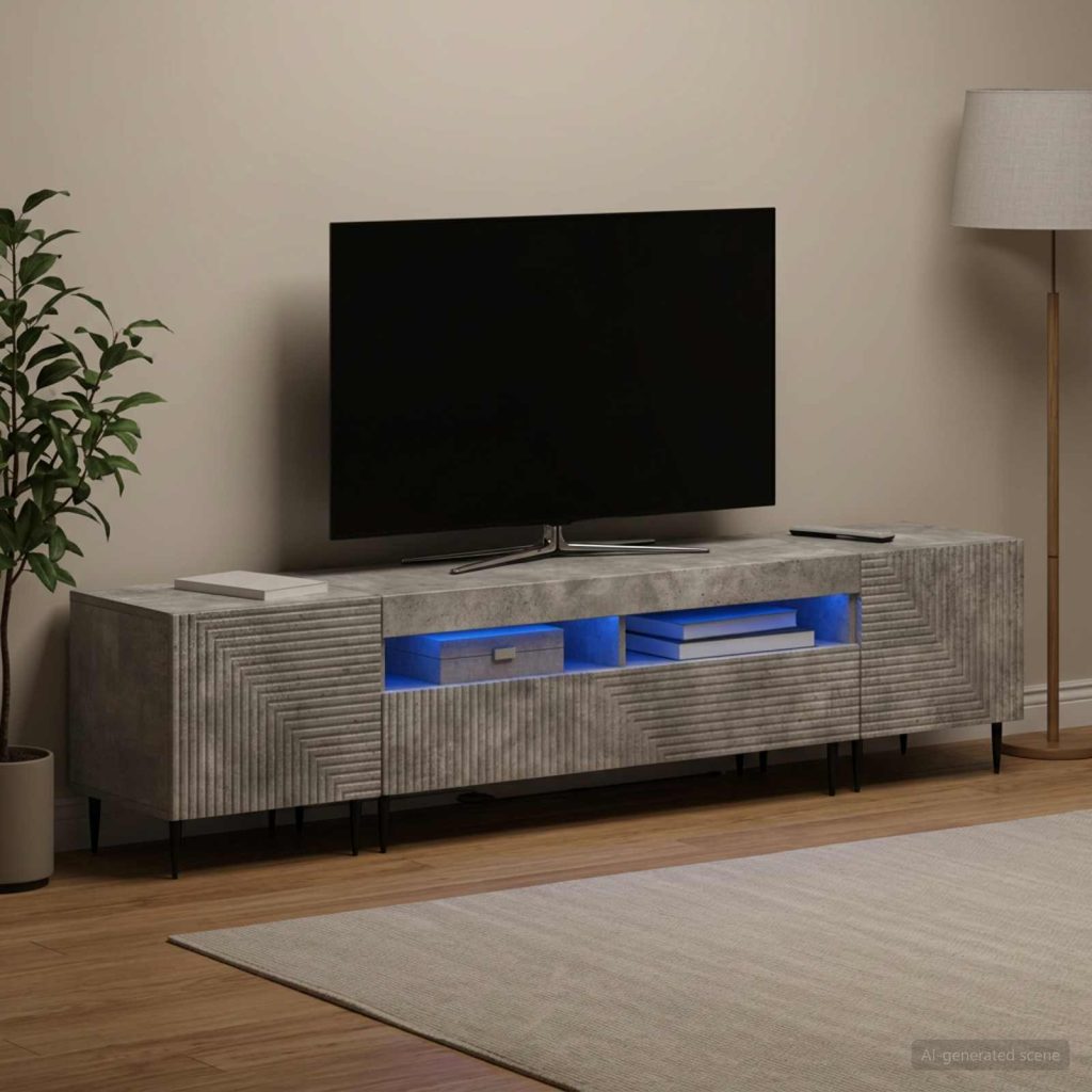 3-osainen LED-TV-kaappi Betoninharmaa Tekninen puu