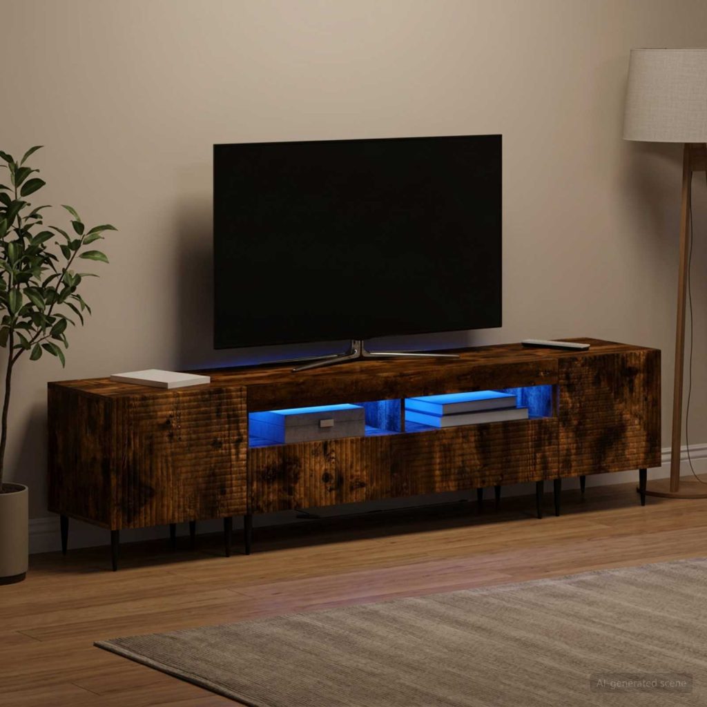 3-osainen LED-TV-kaappi Savutammi Tekninen puu