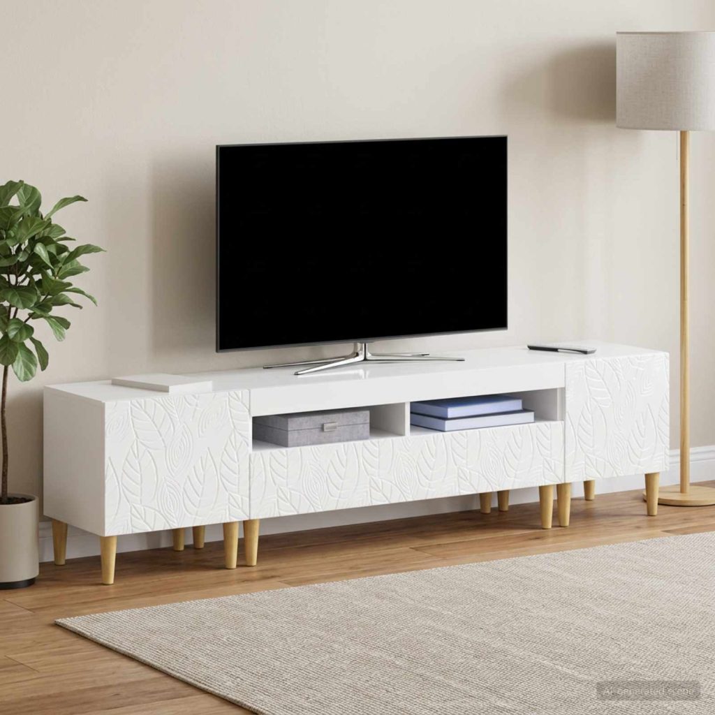 3-osainen LED-TV-kaappi DELFT Korkeakiiltoinen valkoinen