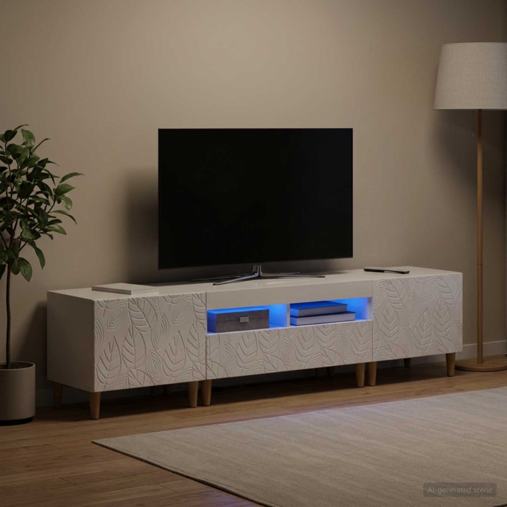 3-osainen LED-TV-kaappi DELFT Korkeakiiltoinen valkoinen