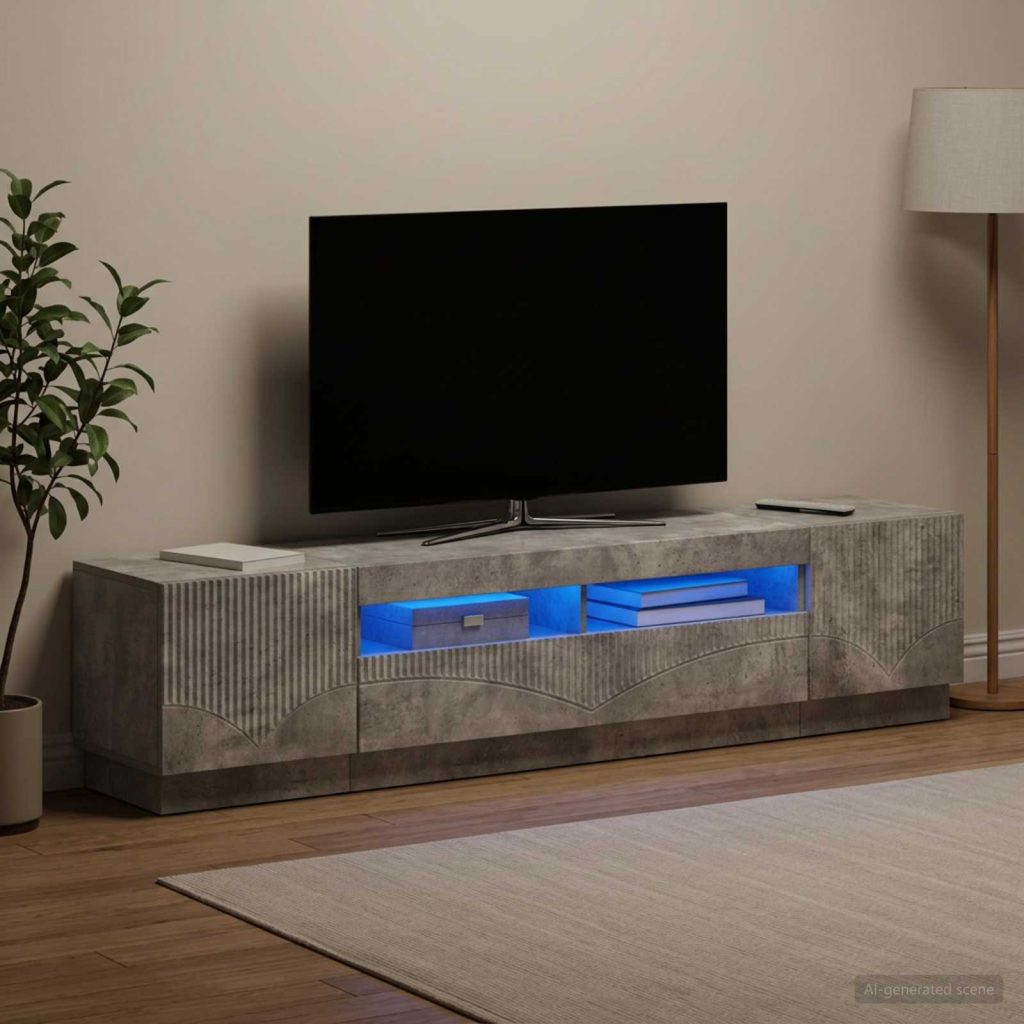 LED TV-kaappi HOORN 3 kpl Betoninharmaa Tekninen puu