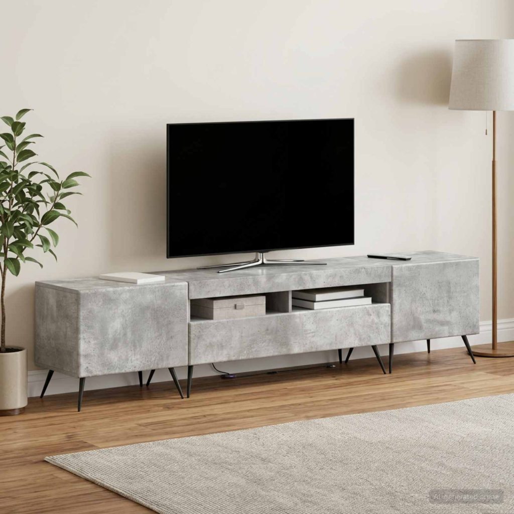 LED TV-kaappi BREDA 3 kpl Betoninharmaa Tekninen puu