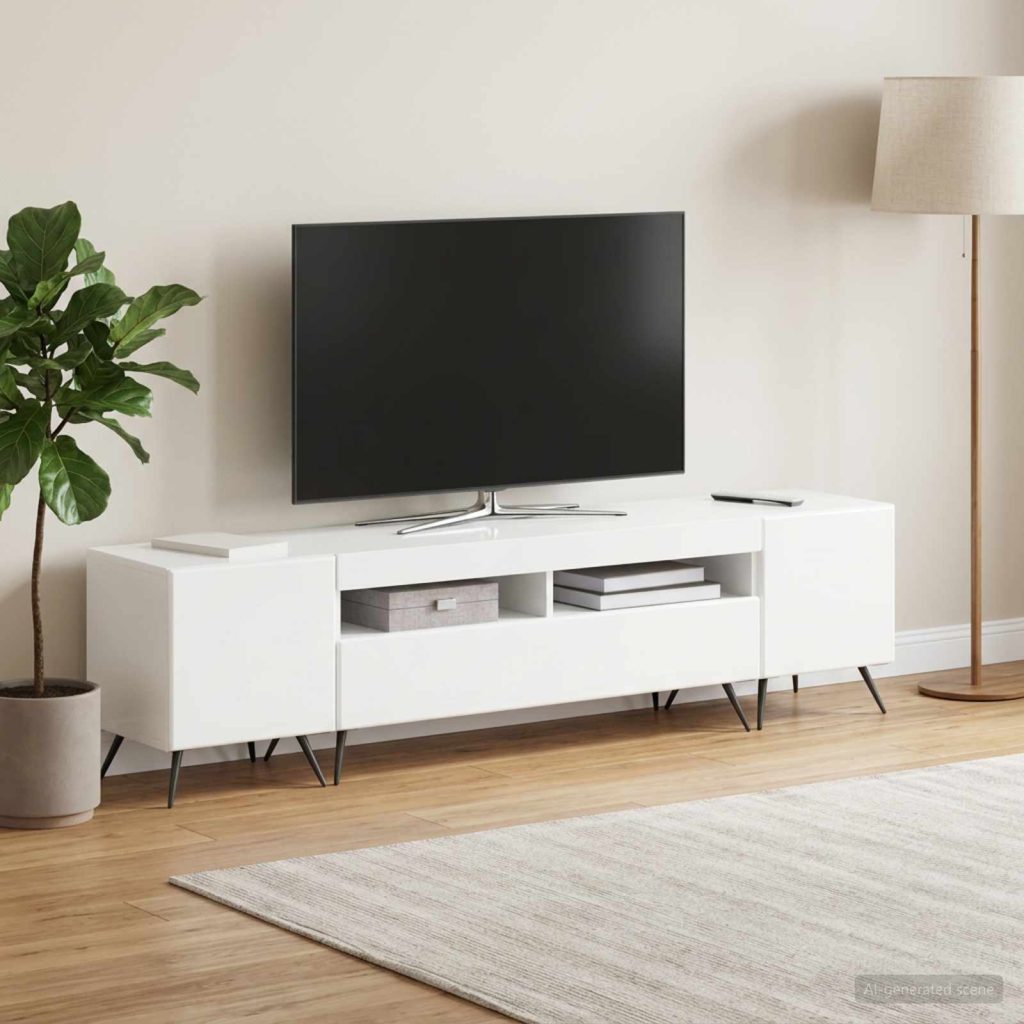 LED TV-kaappi BREDA 3 kpl Korkeakiiltoinen valkoinen