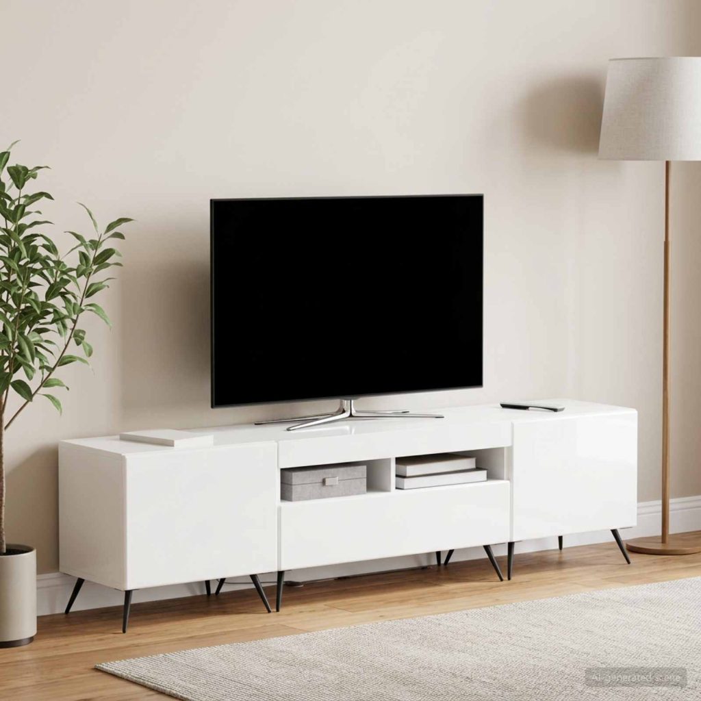 LED TV-kaappi BREDA 3 kpl Korkeakiiltoinen valkoinen