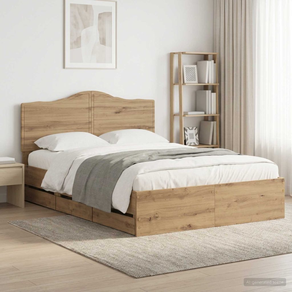 Bed Frame with Storage and Headboard Artisan Oak 160 x 200 cm