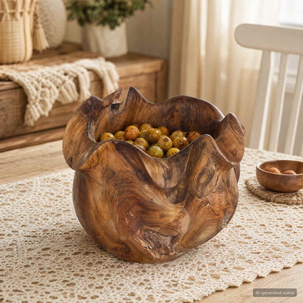 Hedelmäkulho JEPARA Teak ruskea Ø 35 cm Täyspuinen tiikki