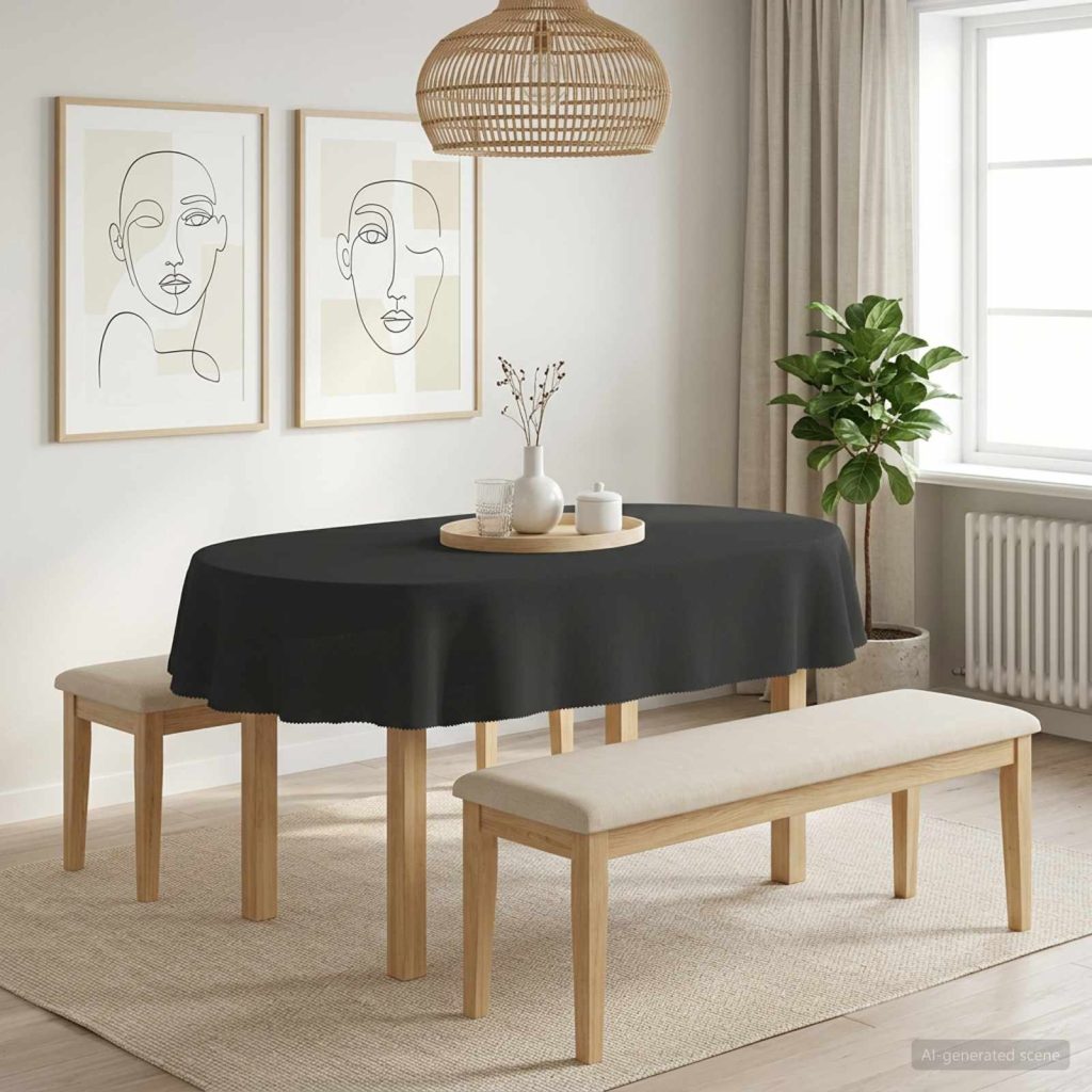 Pöydän Liina Ovaali Tummanharmaa 130 x 180 cm Polyesteri