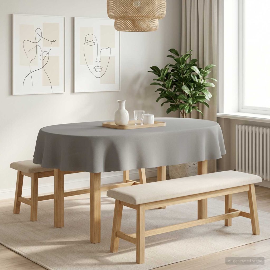 Pöydän Liina Ovaali Vaaleanharmaa 160 x 220 cm Polyesteri