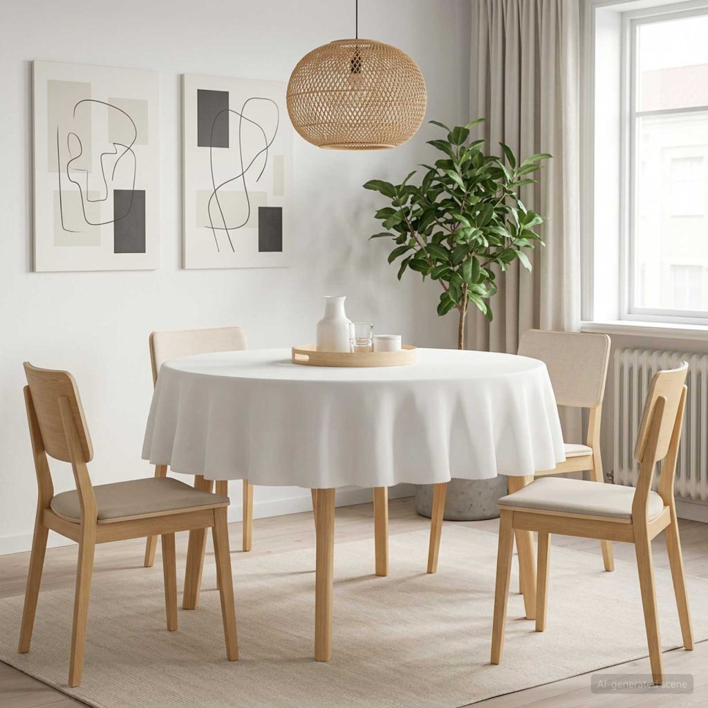 Pöydän Liina 5 kpl Pyöreä valkoinen Ø 140 cm Polyesteri