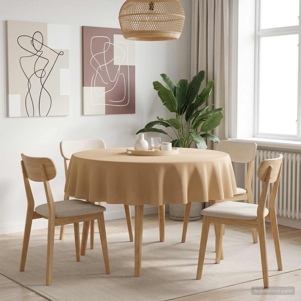 Pöydän Liina 5 kpl Pyöreä Beige Ø 160 cm Polyesteri