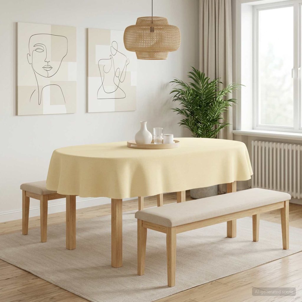 Pöydän Liina 5 kpl Kermanvalkoinen 130 x 220 cm Polyesteri