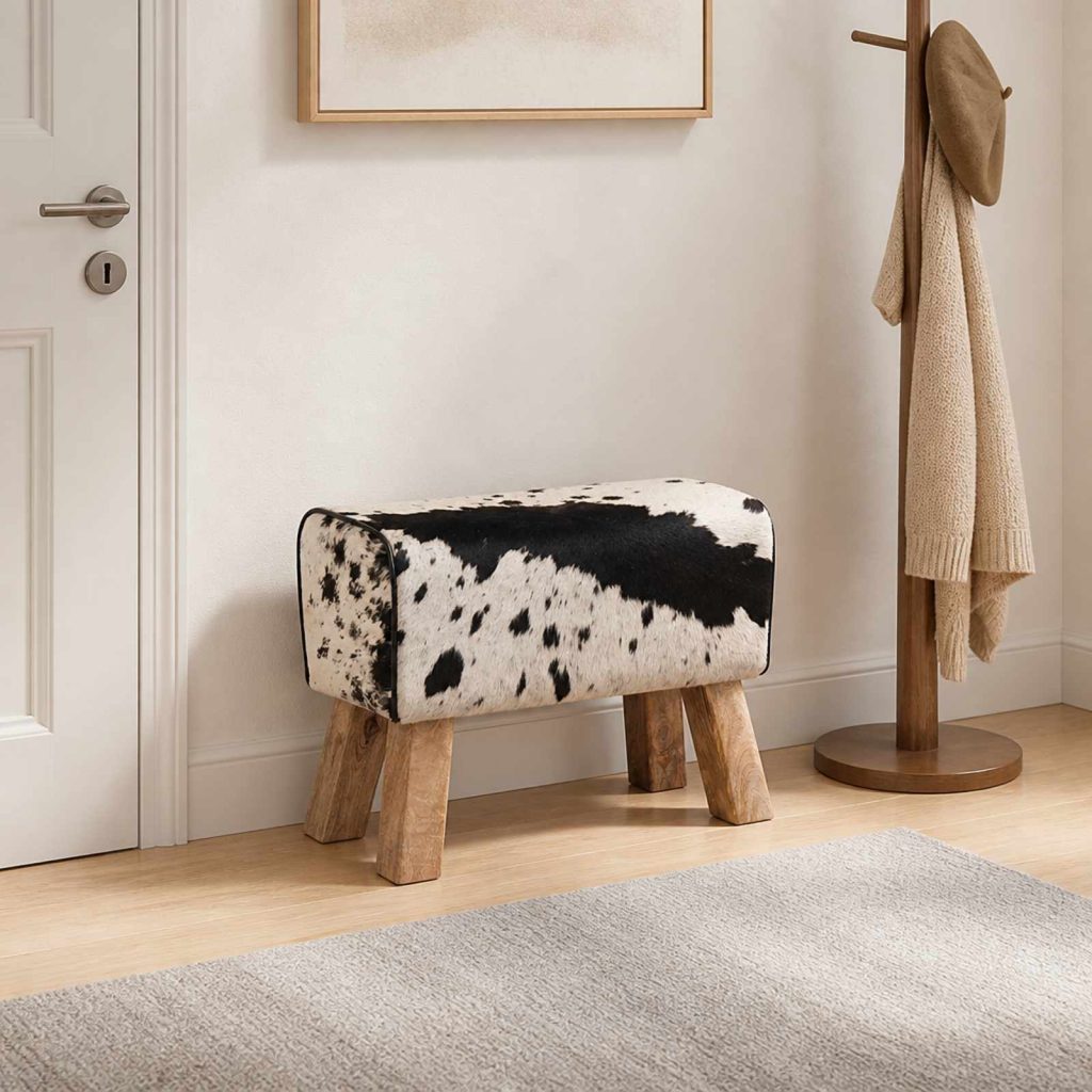 Penkki 60 x 30 x 45 cm Aitoa Nahkaa Musta ja Valkoinen