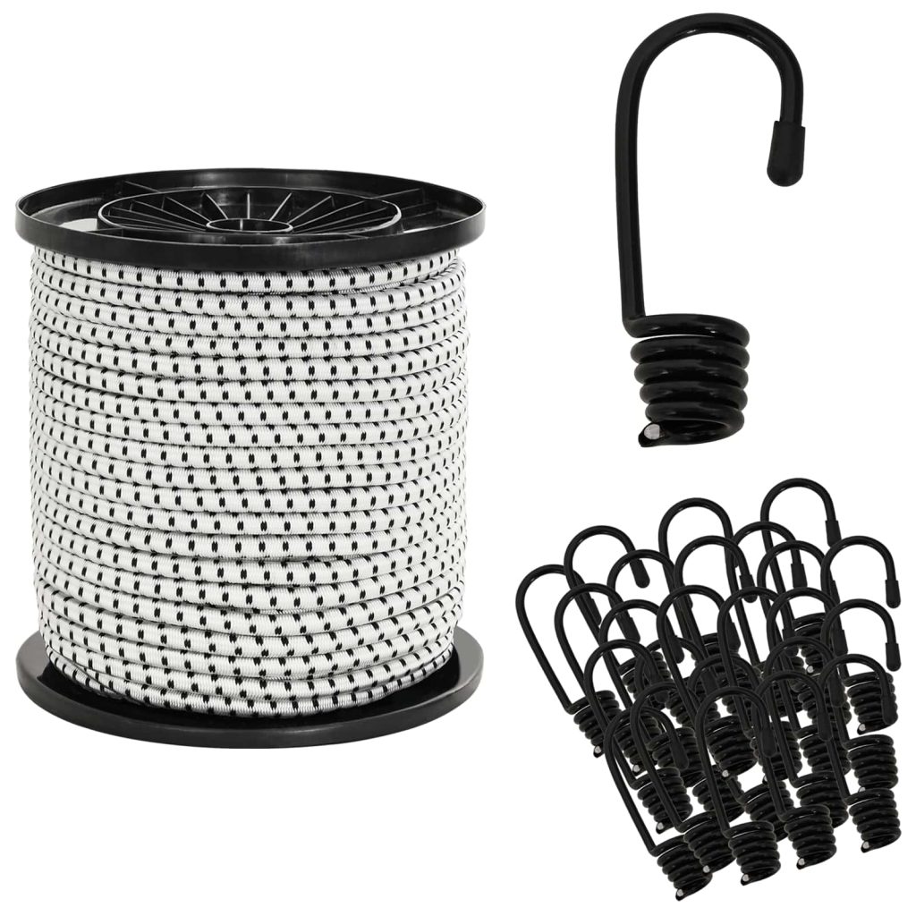 Bungee Kuminauhat Koukkuilla 4 mm Musta ja Valkoinen PP ja kumi