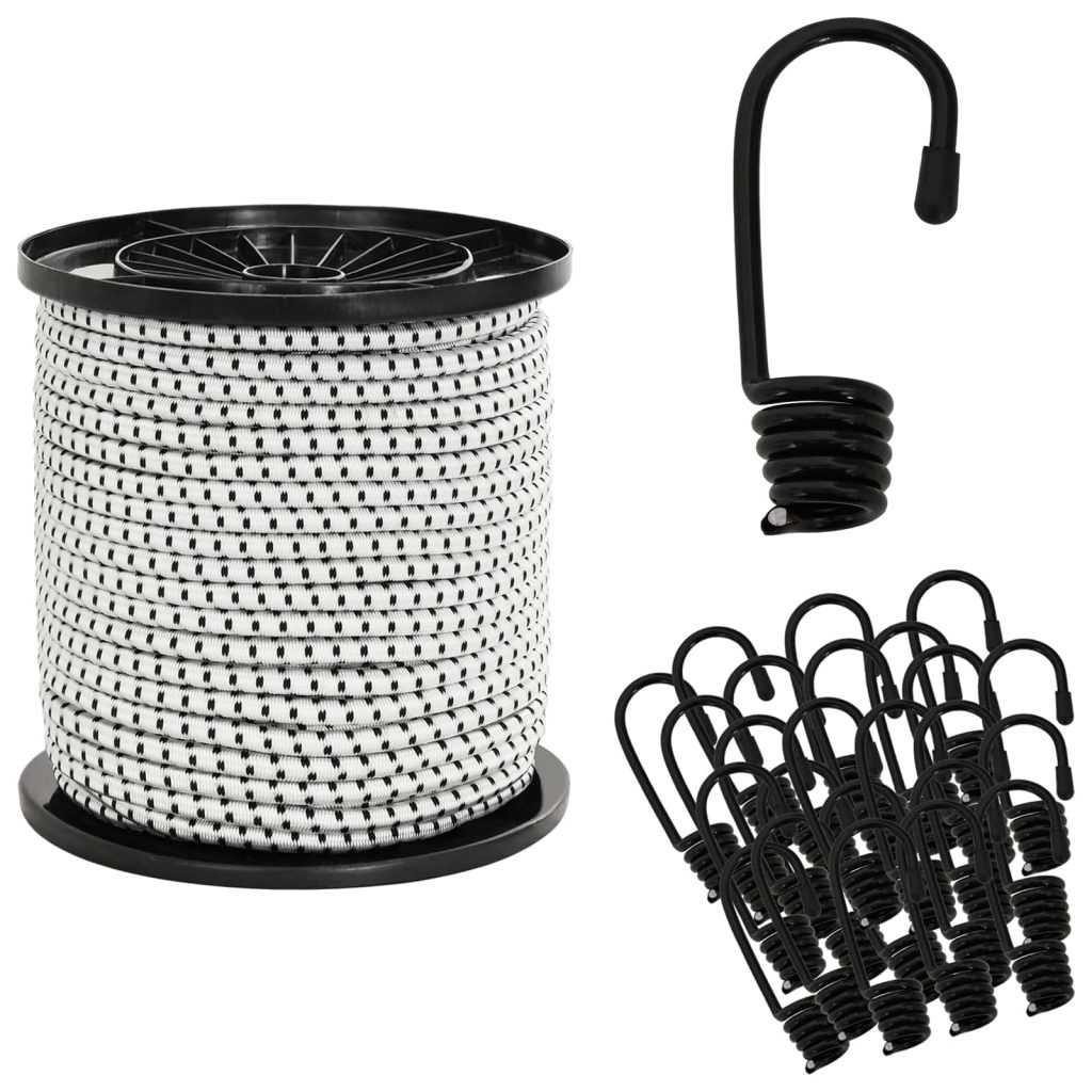 Bungee Kuminauhat Koukkuilla 6 mm Musta ja Valkoinen PP ja kumi