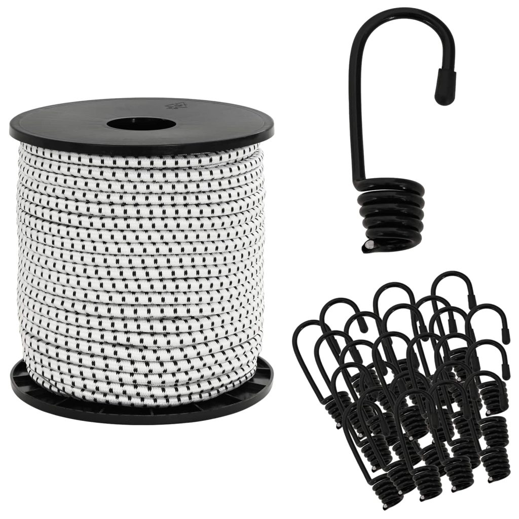 Bungee Kuminauhat Koukkuilla 6 mm Musta ja Valkoinen PP ja kumi
