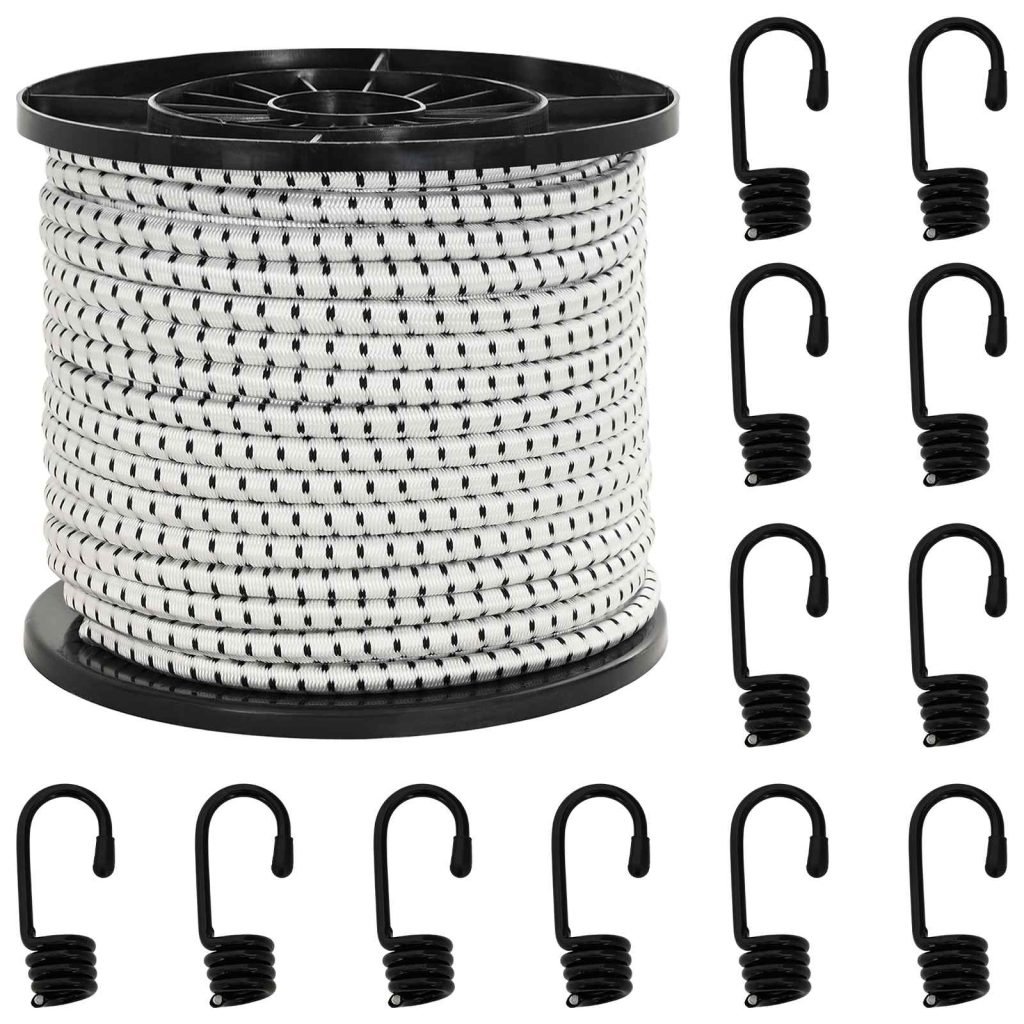 Bungee Kuminauhat Koukkuilla 8 mm Musta ja Valkoinen PP ja kumi