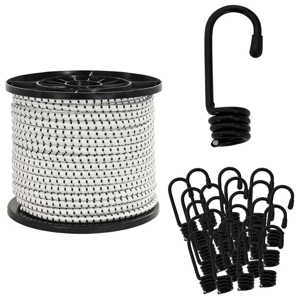 Bungee Kuminauhat Koukkuilla 10 mm Musta ja Valkoinen