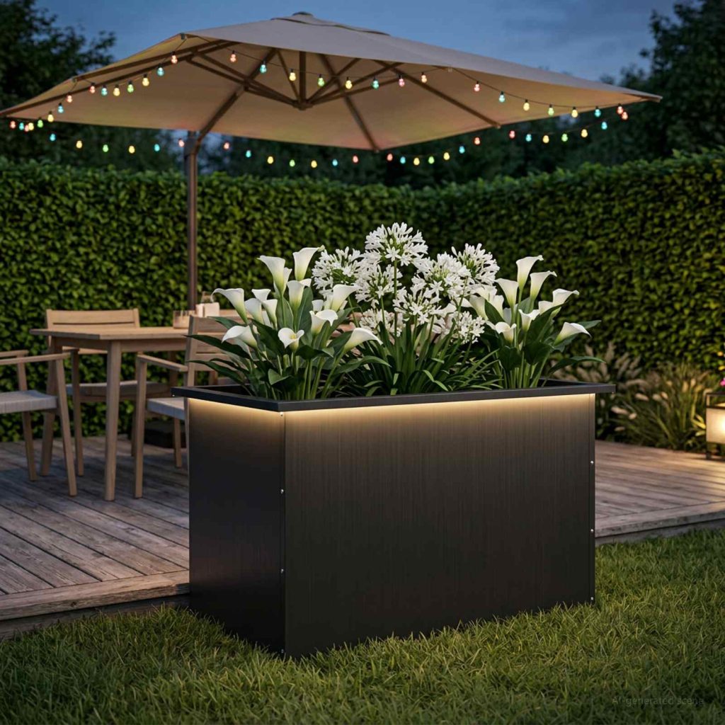 Puutarhan istutuslaatikko LED-valolla Musta 50 x 80 x 48 cm