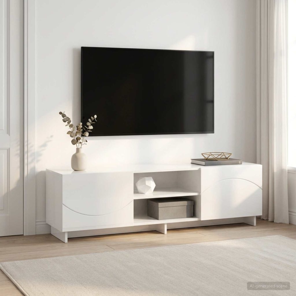 TV-teline 140 x 34,5 x 40 cm Korkeakiiltoinen valkoinen