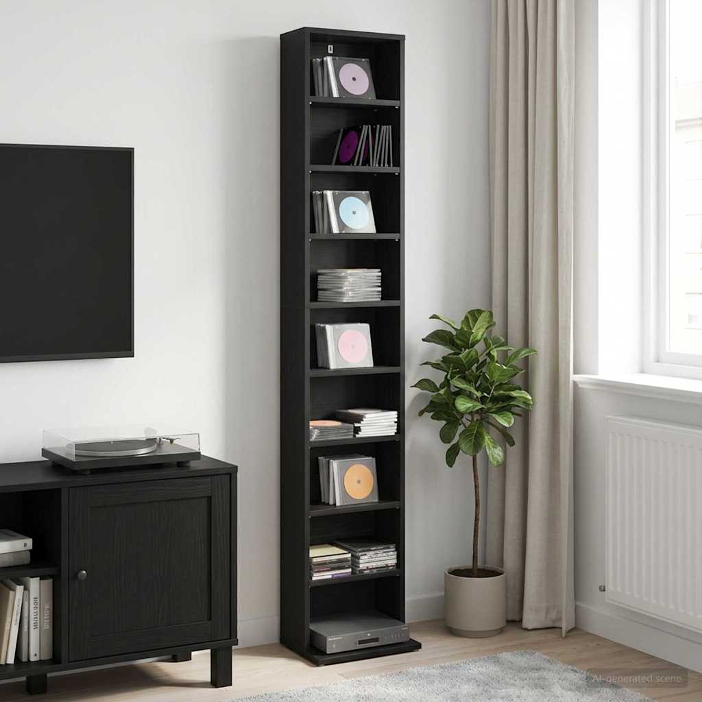 CD-kaappi Musta tammi 33 x 23,5 x 175 cm Tekninen puu