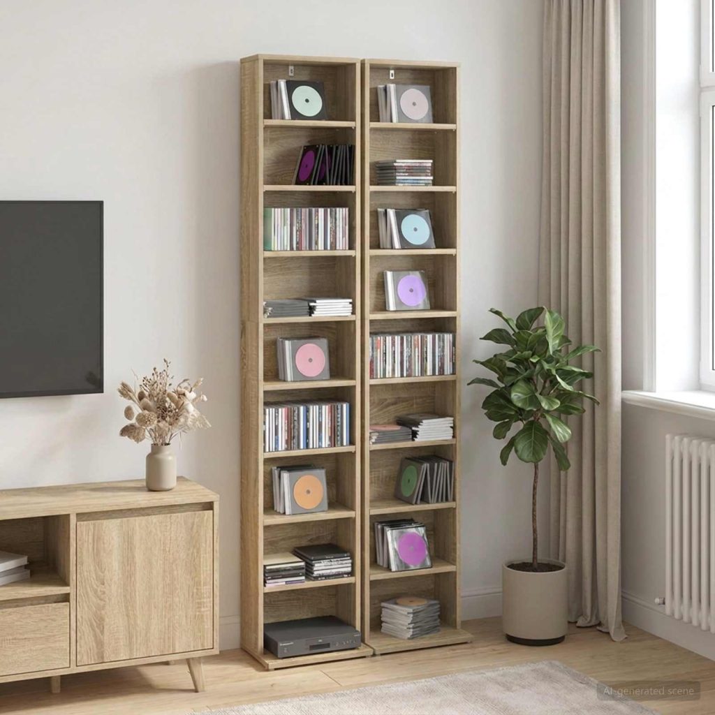CD-kaappi 2 kpl Sonoma-tammi 33 x 23,5 x 175 cm Tekninen puu