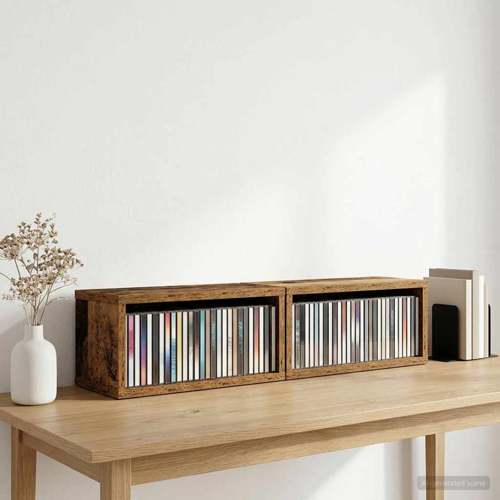 CD-säilytyshylly 2 kpl Vanha puu 40 x 17 x 17 cm Tekninen puu