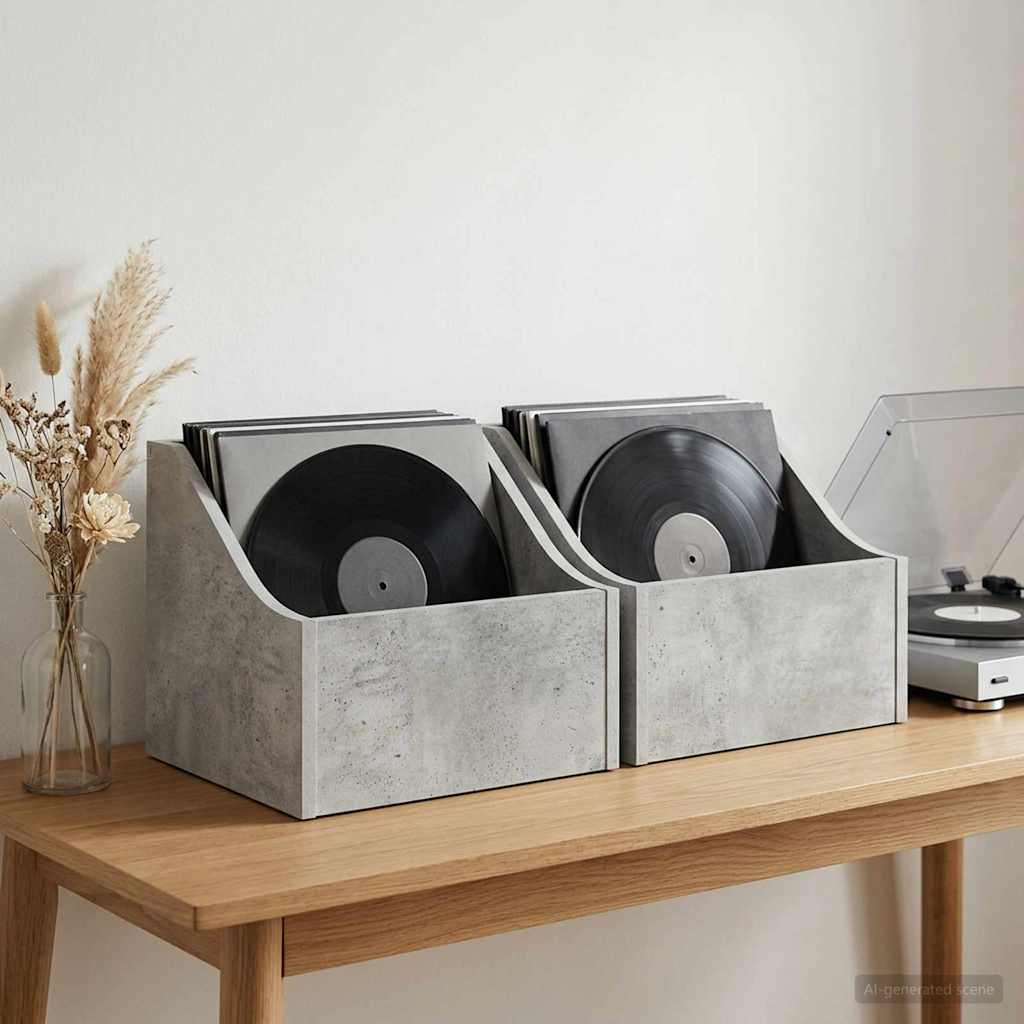 LP-levykotelo 2 kpl Betoninharmaa 37 x 33 x 32 cm Tekninen puu