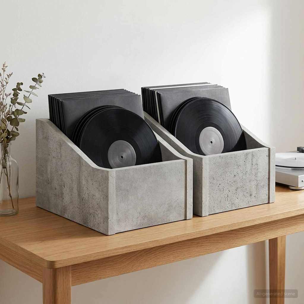 LP-levykotelo 2 kpl Betoninharmaa 18 x 32 x 18 cm Tekninen puu