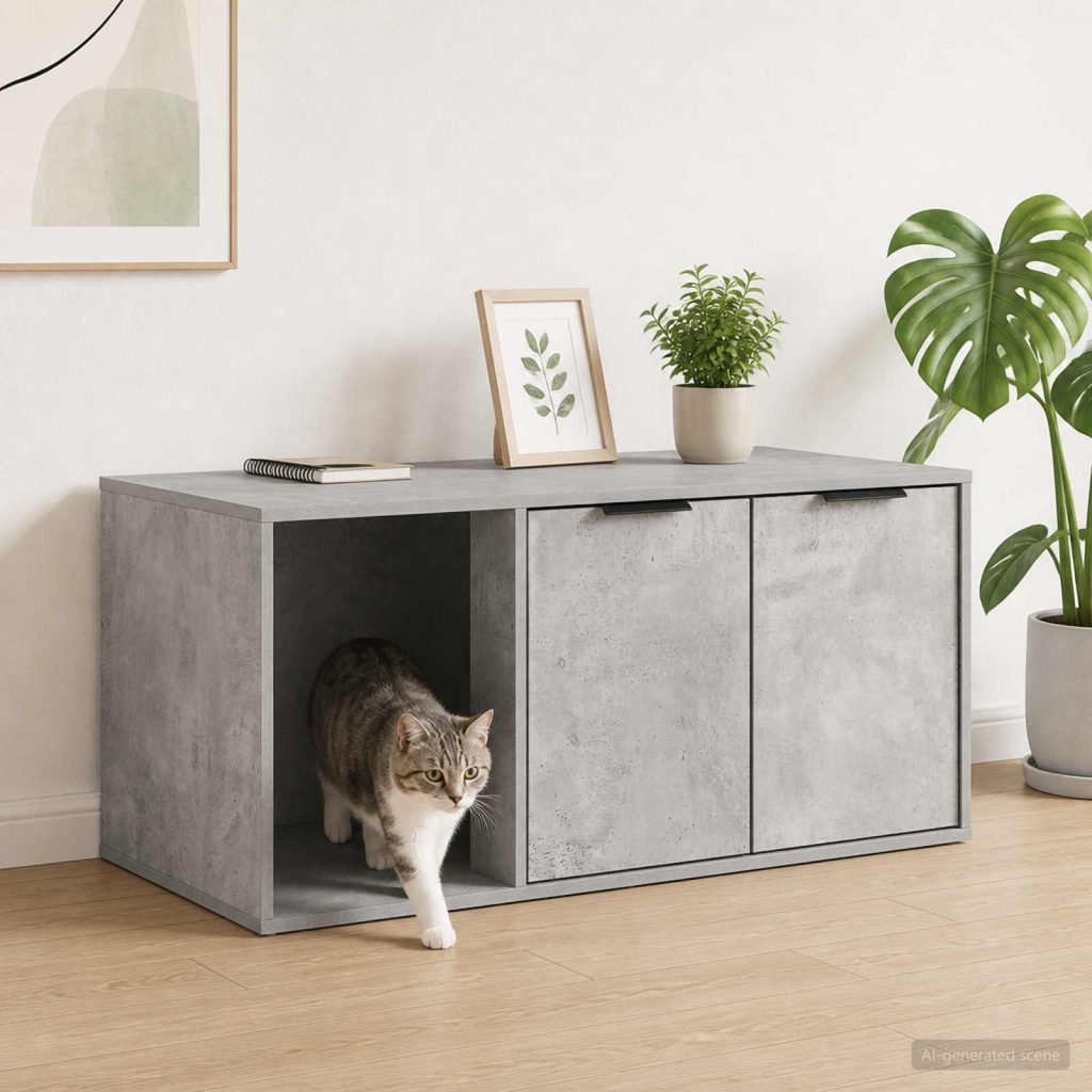 Kissakotelo Huonekalu Betoninharmaa 100 x 49 x 45 cm