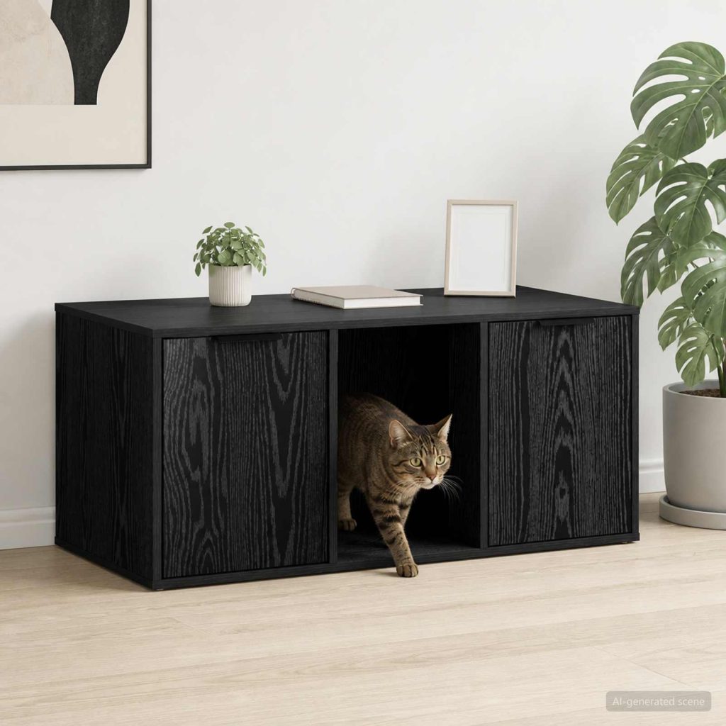 Kissakotelo Huonekalu Musta tammi 100 x 49 x 45 cm Tekninen puu