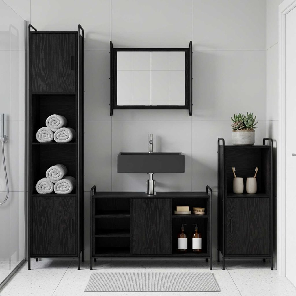Kylpyhuoneen kaappisetti 3 kpl Musta tammi 40 x 36 x 99,5 cm