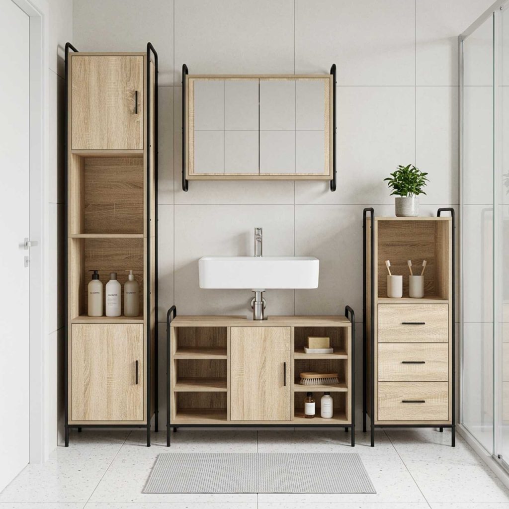 Kylpyhuoneen kaappisetti 3 kpl Sonoma-tammi 40 x 36 x 109,5 cm