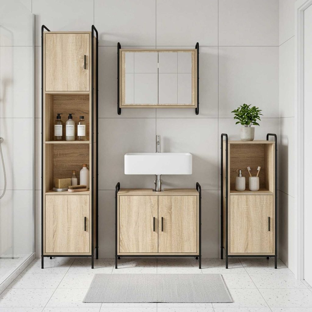 Kylpyhuoneen kaappisetti 4 kpl Sonoma-tammi 40 x 36 x 181 cm