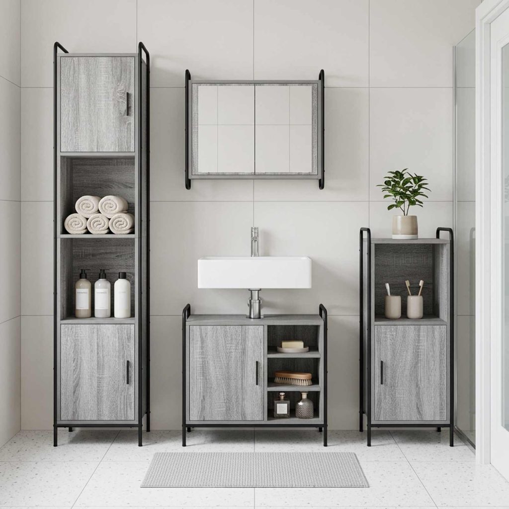 Kylpyhuoneen kaappisetti 4 kpl Harmaa Sonoma 40 x 36 x 181 cm