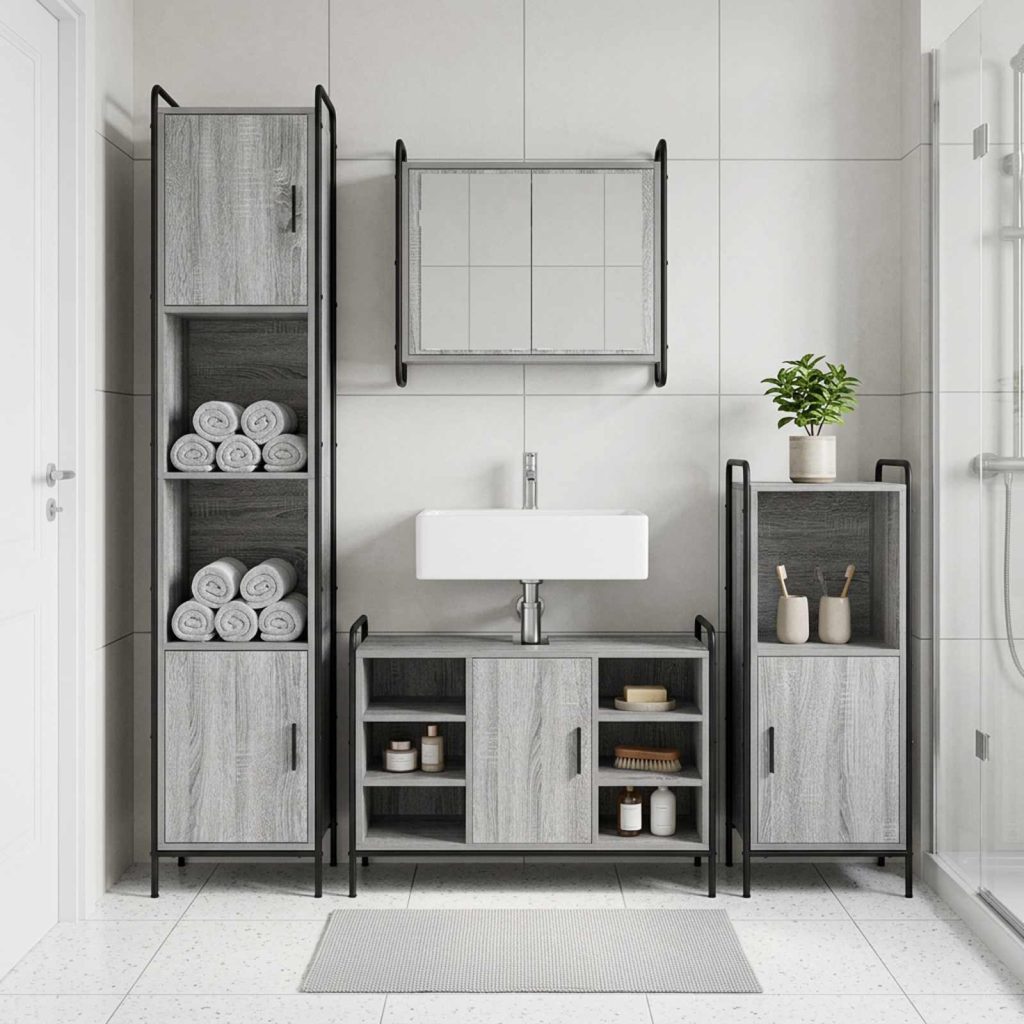 Kylpyhuoneen kaappisetti 4 kpl Harmaa Sonoma 40 x 36 x 181 cm