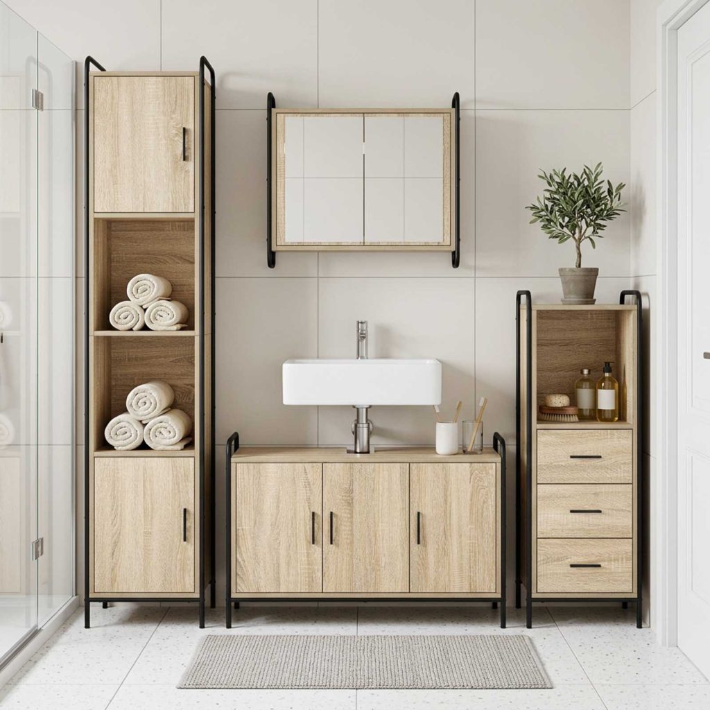 Kylpyhuoneen kaappisetti 4 kpl Sonoma-tammi 40 x 36 x 181 cm