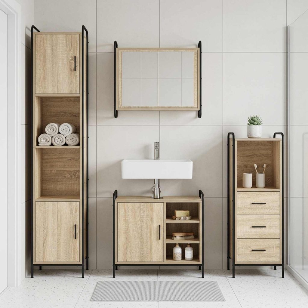 Kylpyhuoneen kaappisetti 4 kpl Sonoma-tammi 40 x 36 x 181 cm