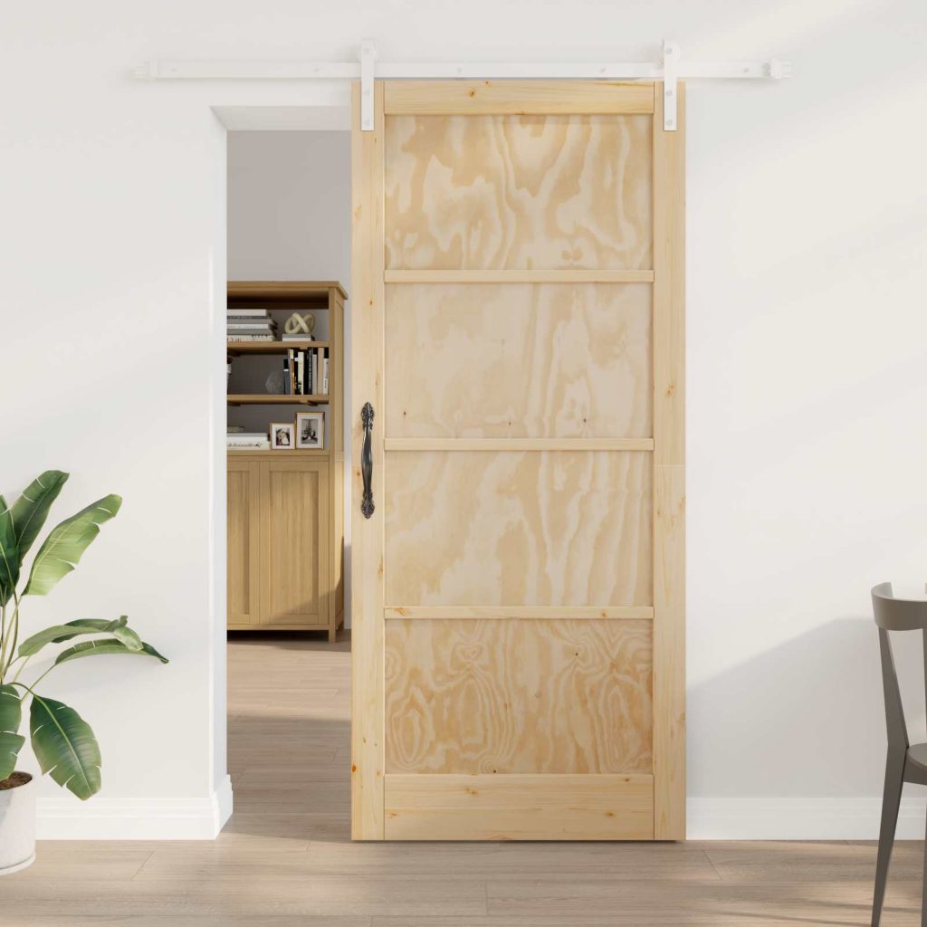 Liukuovi 93 x 211 cm Tekninen puu Luonnollinen ja valkoinen