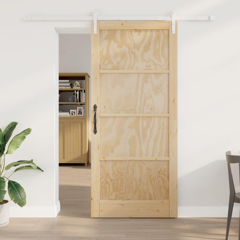Liukuovi 93 x 211 cm Tekninen puu Luonnollinen ja valkoinen