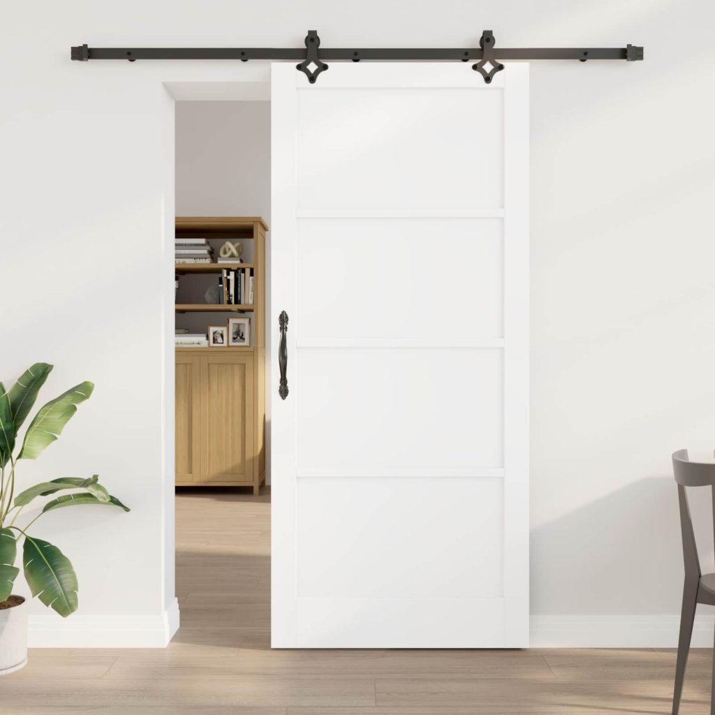 Liukuovi 93 x 211 cm Tekninen puu Valkoinen ja musta
