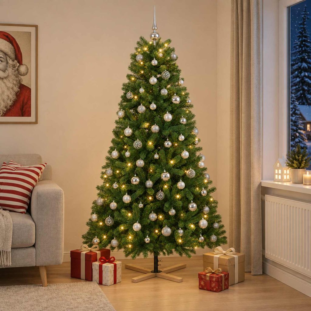 Tekokuusi joulupalloilla 240 cm 300 LEDiä Lämpimän Valkoinen