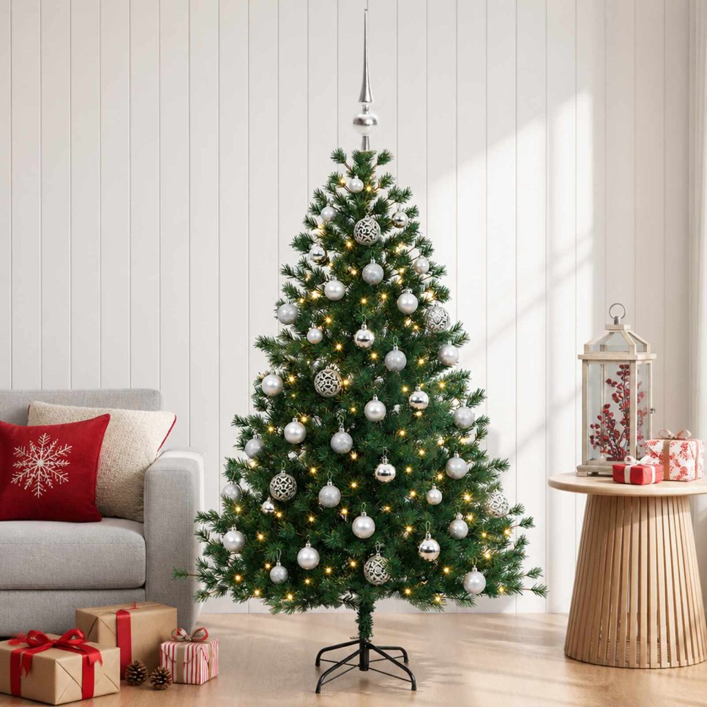 Tekokuusi joulupalloilla 120 cm 150 LEDiä Lämpimän Valkoinen